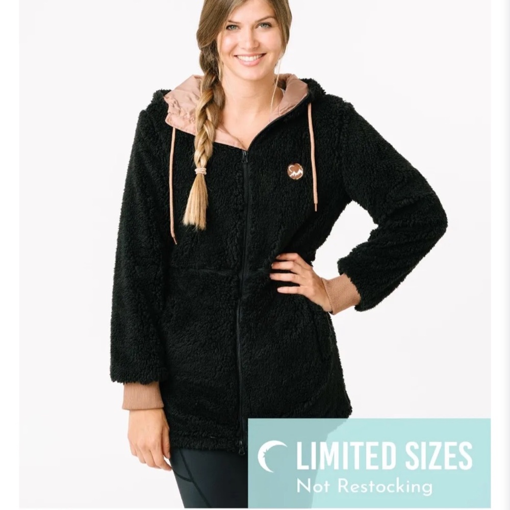ZYIA Black Long Hooded Teddy Jacket